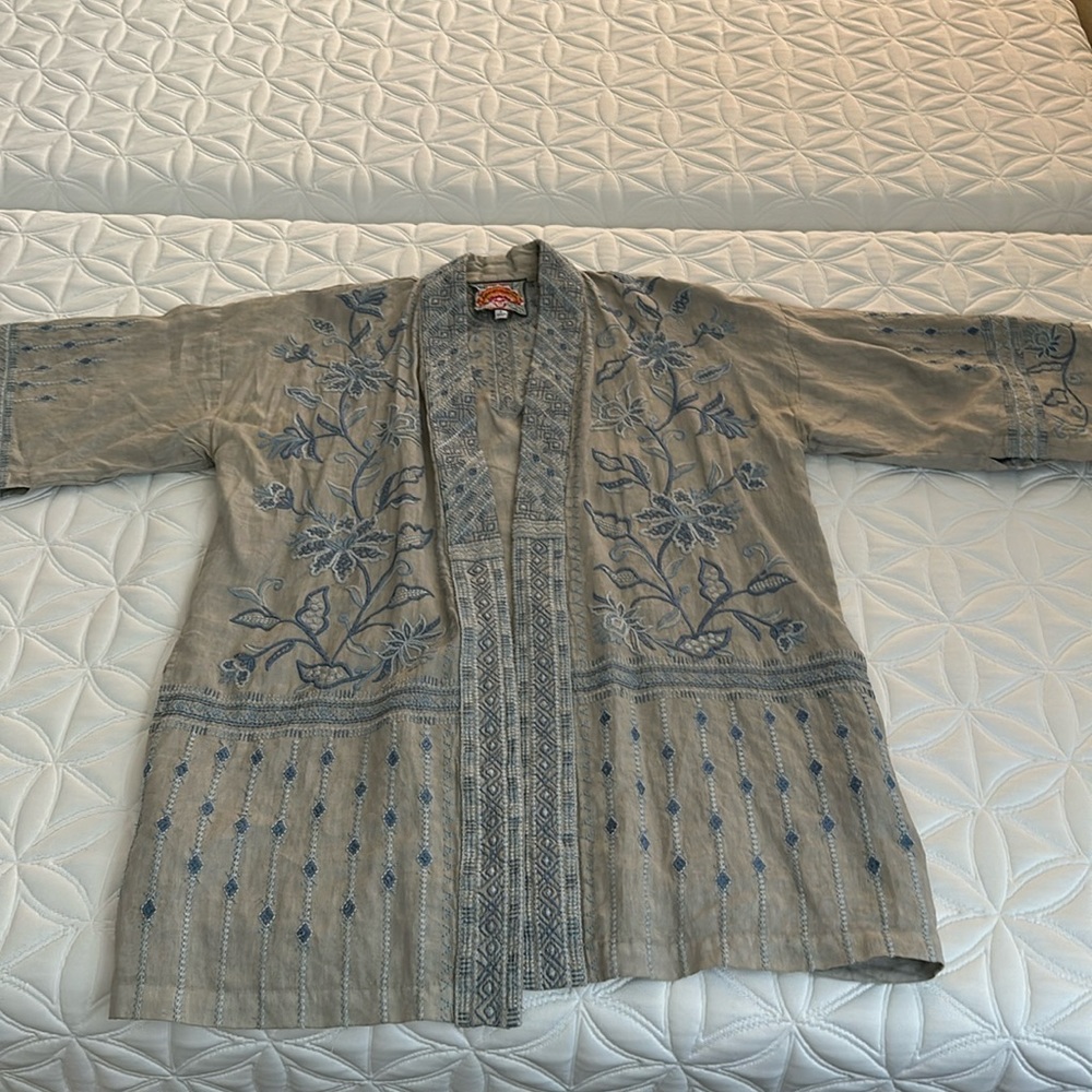 Johnny Was Linen Embroidered Kimomo